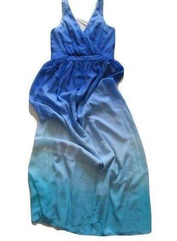 Jay Godfrey NWT  Sinclair Blue Teal Ombre Chiffon Slit Front Maxi Dress Gown 8