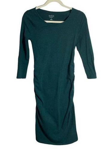 Isabel Maternity  Womens Dress XS Dark Green 3/4 Sleeve Ruched Sides Knee Length