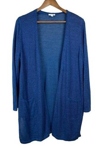 J.Jill  Cardigan Sweater LP Blue Linen Blend Open Front Longline‎ Petite