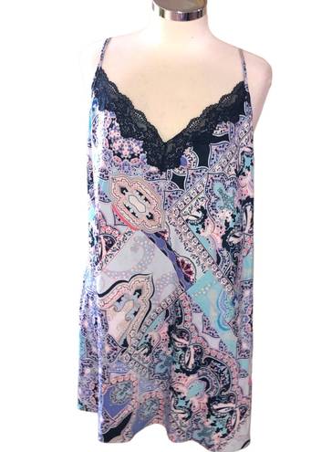 Secret Treasures  Blue Black Pink Paisley Florals Chemise Nighty Nightgown XL