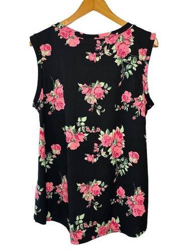 LuLaRoe  Black & Pink Floral Print Sleeveless Summer Swing Tank Size Large