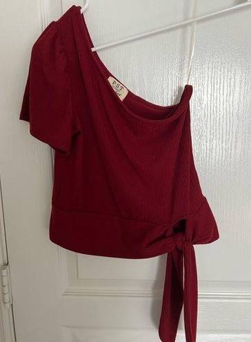 Project Social T  one shoulder tie shirt in red/maroon