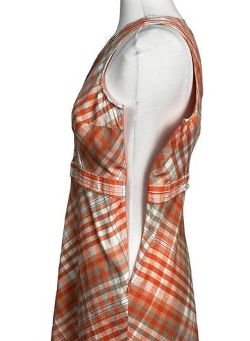 L.L.Bean  Linen/Cotton Faux Wrap A-Line Casual Plaid Sleeveless V-Neck Dress 8P