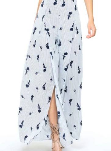 The Room Striped High Slit Pants Flowy Flowing Skirt-like Boho Blue White size L