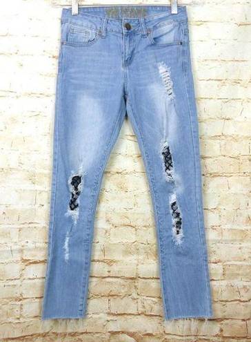 Vip Jeans  Juniors Distressed Mesh Net Skinny Jeans Light Blue Size 1 Grunge Rock