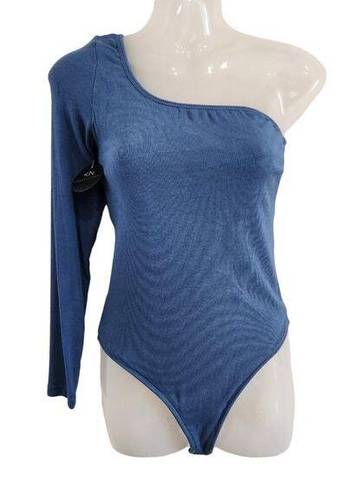 Klassy Network  One Shoulder Brami Bodysuit Blue Top Built in Bra Size Medium