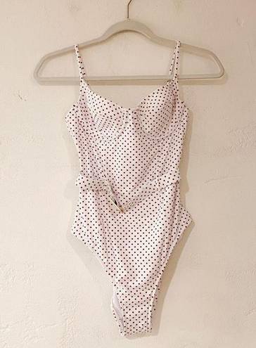 We Wore What  Danielle Polka Dot One Piece in White Red Size Extra Small NWT