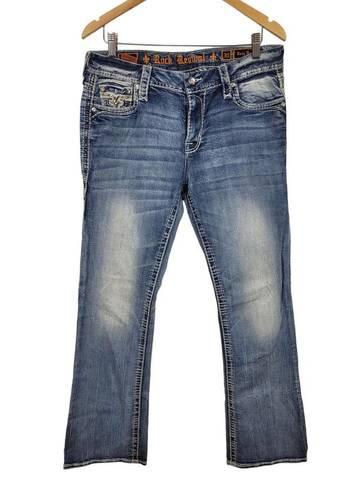 Rock Revival  Women's Distressed Medium Blue Leni Easy Bootcut Denim Jeans 30