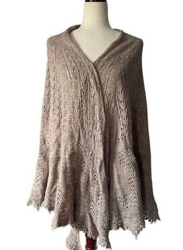 Vintage Lightweight Crochet Sweater Shawl Pointelle Knit Tan Brown Boho Festival Size undefined