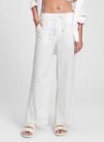 Gap NEW  Crinkle wide leg optic white linen pull on drawstring pants Size Medium