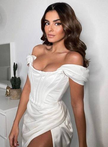 House Of CB Loretta Ivory Satin off the shoulder dress