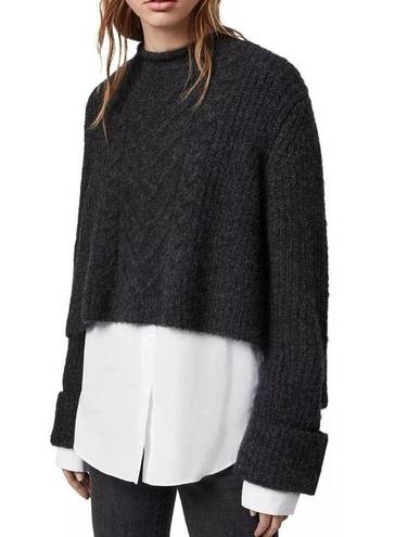 ALLSAINTS  Kalk Gray Layered-Look Sweater Cropped Cable Knit Women’s Size S