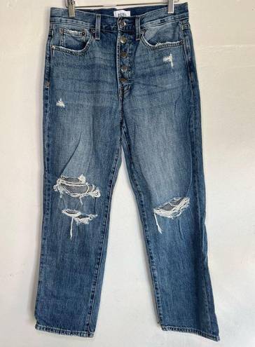 Pistola  Charlie Exposed Button Fly Destructed High Rise Straight Leg Jeans