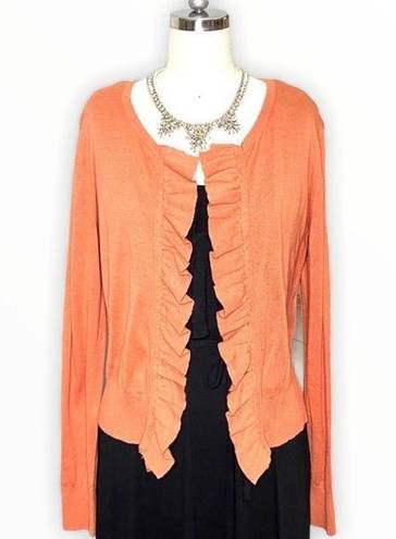 Elle Orange Ruffled Cardigan Sweater Medium