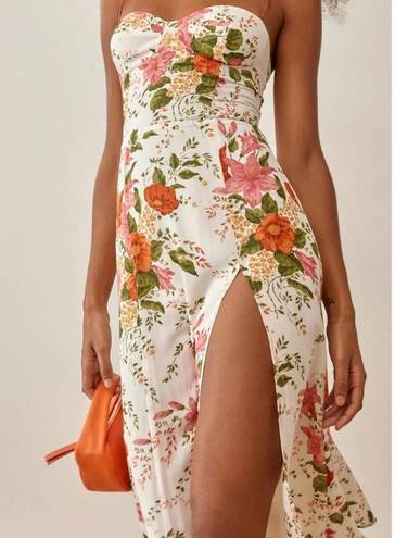 Sunfere Erica Printed Lace Up Slit Midi Dress Multiple Size M