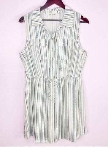 Bebop  Dress Striped Linen Blend Sleeveless Shirt XL Juniors Cream Blue