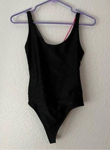 Koral  Womens Black size S Thong Bodysuit Open Back Neon Strap Stretch Gym Swim