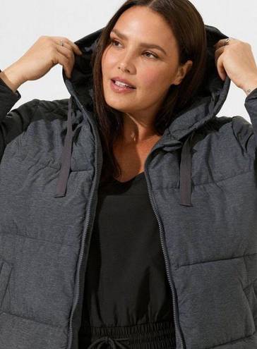 Torrid  Longline Hooded Puffer NWT in space dye gray