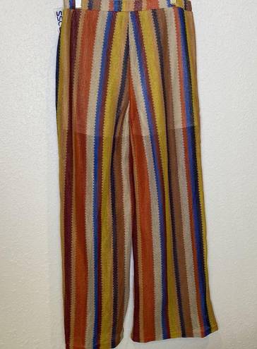 Sweet Rain  Striped Wide Leg Colorful Sheer Pants w/ Shorts Lining NWT Sz XL