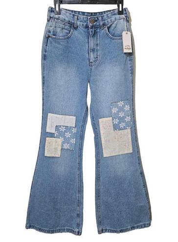 Wrangler Billabong x  Patchwork Flared High Waist Jeans Size 28 Light Wash