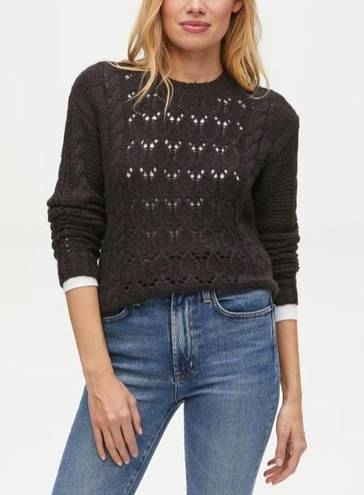 Michael Stars  Louisa Cable Knit Pointelle Pullover Sweater in Black Size XS