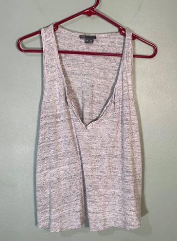 Vince  Split Neck Racer Back 100% Linen Tank Top Grey size M