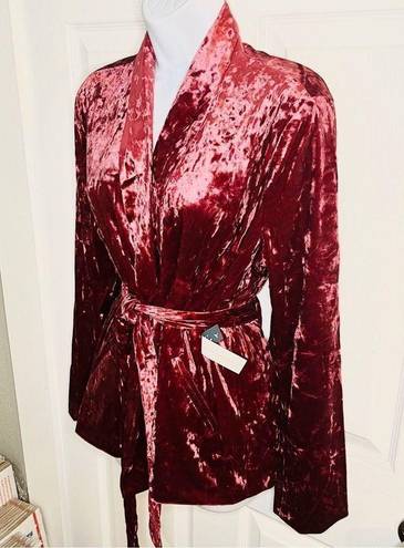 Modcloth  Smoldering Smoking Jacket Crushed Velvet Tie Red Velvet Pink M