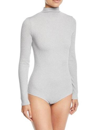 J.O.A. Wolford Silver Metallic Mockneck Long Sleeve Ribbed Bodysuit Women’s Small