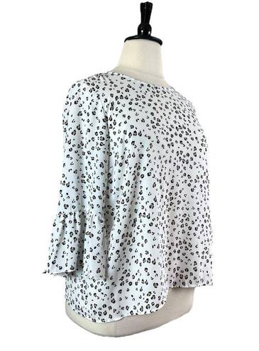 Elle Blouse Top Ruffle Bell Sleeve Pullover White Black Leopard Women’s Size XL