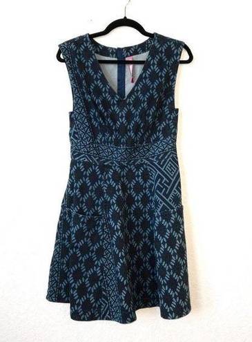 Tracy Reese Plenty by  Blue Patterned Denim Fit & Flare Dress Size 4