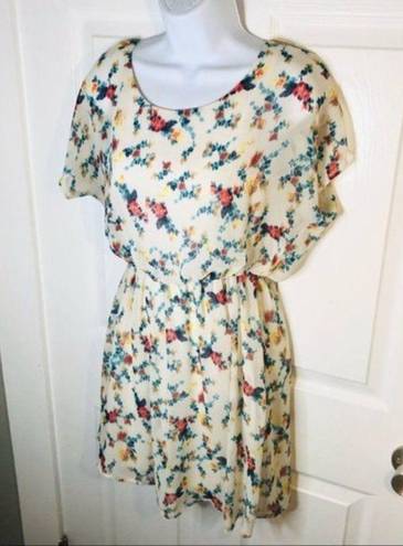 Lush Clothing LUSH Floral Backless Dress Chiffon Faux Wrap Back Ivory S