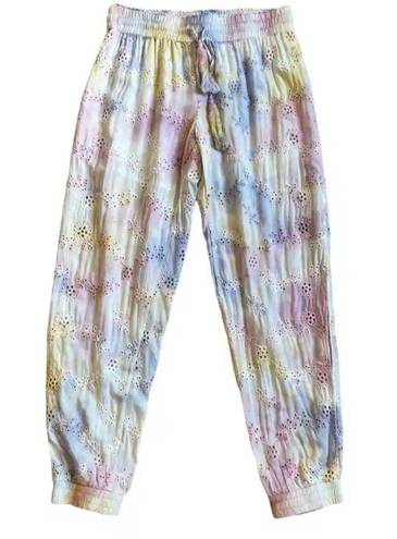 Young Fabulous and Broke  YFB  Eyelit Lace Tie Dye Pastel Cropped Joggers S