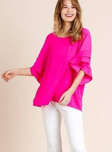 Umgee 🆕 NWT  Natalia Solid Fuchsia Ruffle Dolman Sleeve Flowy Top