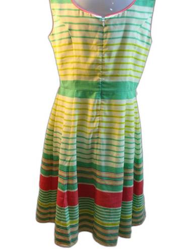 Tiana B . Green Yellow Striped Sleeveless Fit-n-Flare Day Work Spring Dress sz 8