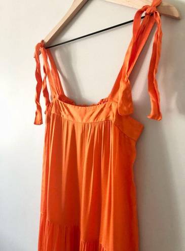 FRNCH Rawen Tiered Maxi Dress Orange with Tie Straps - Size S