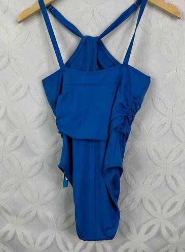 Bleu Rod Beattie Rod Beattie Goddess Keyhole High Neck One-Piece Swimsuit in Miramar Bleu 6 NWT