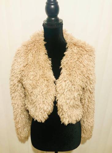 French Kiss Womens L Faux Furry jacket  Tan Long Sleeve