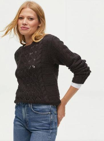 Michael Stars  Louisa Cable Knit Pointelle Pullover Sweater - Black SZ S
