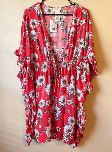 Jessica Simpson 🆕  Red Daisy Beaded Swimsuit Coverup Dress | Large