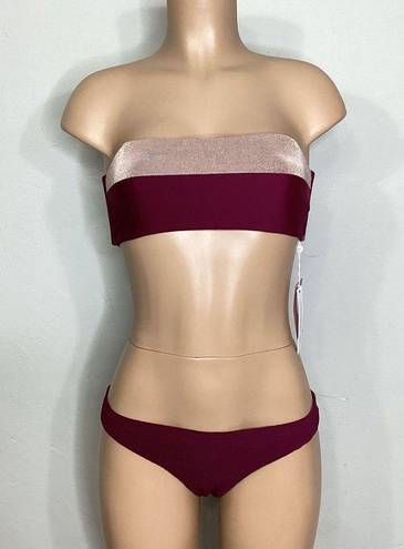 PilyQ New.  plum and rose metallic bandeau top. M-top/S-bottoms