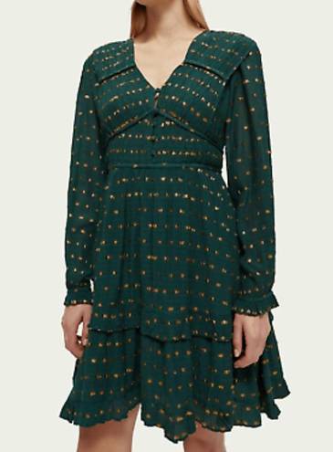 Scotch & Soda Ruffled Long Sleeved Jacquard Mini Dress