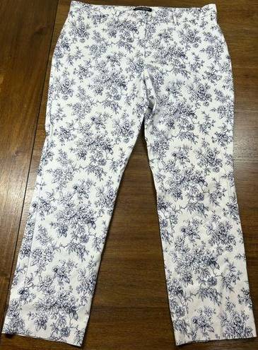 Mario Serrani Italy Pants Women's 12 Blue White Floral Crop Straight Leg