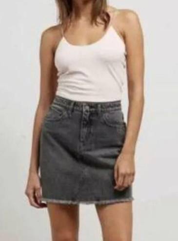 Volcom Women's High Waisted Raw Hem Black Denim Mini Skirt Size S