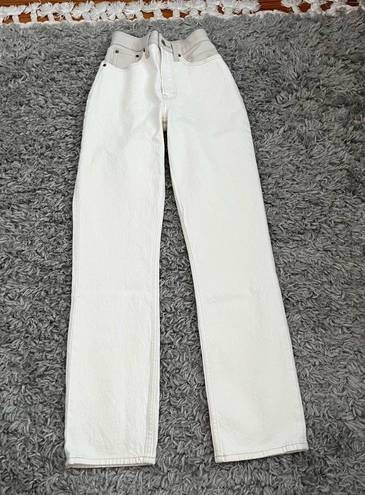 Abercrombie & Fitch  Cream and Leather 90s Straight Leg Pants size 23 000