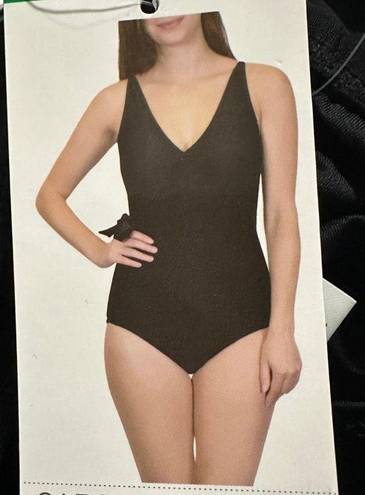 Carole Hochman  Black Sleeveless V Neck Side Tie One Piece Swimsuit Size XL NWT