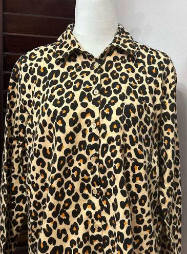 Nordstrom  Womens Button Up Shirt Beige Leopard Animal Print 100% Cotton L New