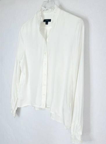 J.Crew  Drapey Ruffle Trim Ivory Viscose Blend Button Down Blouse Shirt Size M