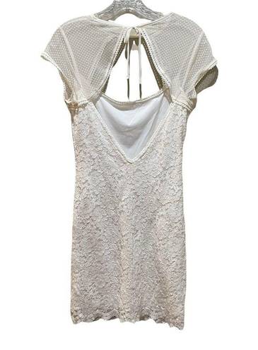 Silence + Noise  Lace Mini Dress with Sheer Mesh Cap Sleeves Ivory Size Medium
