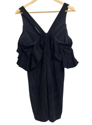 Devlin  Suede Ruffle Cold Shoulder Black Mini Dress Size 8 #D7JD415PSU