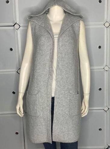 Tahari  Gray Wool Blend Open Front Hooded Sleeveless Cardigan Size Medium